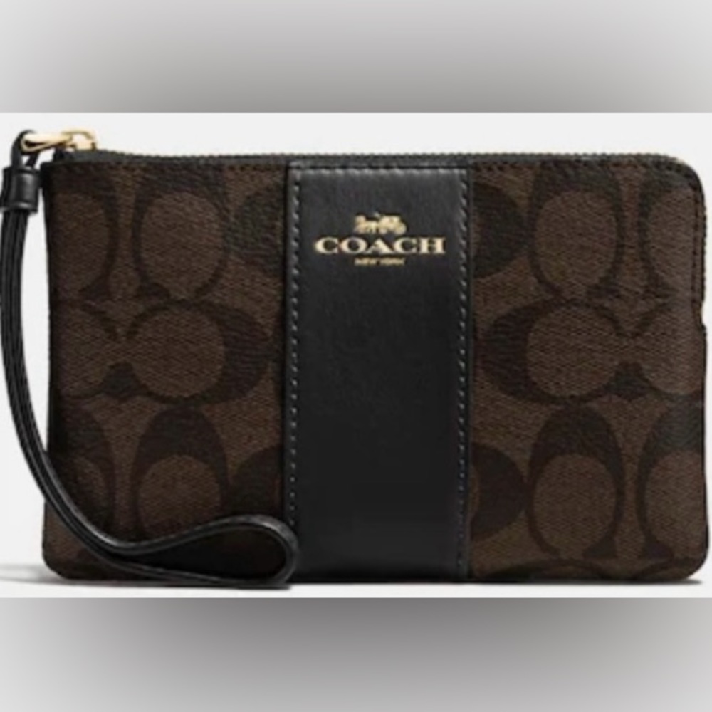 COACH Corner Zip Wristlet in 2 tone brown